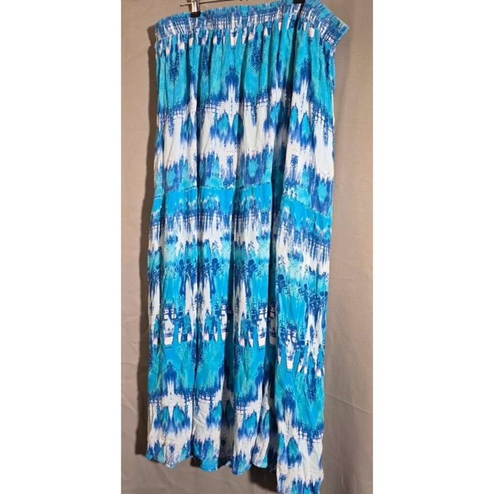 Faded Glory Womens 3X Blue White Tie Dye Tiered Maxi Skirt Lined Boho Plus Size